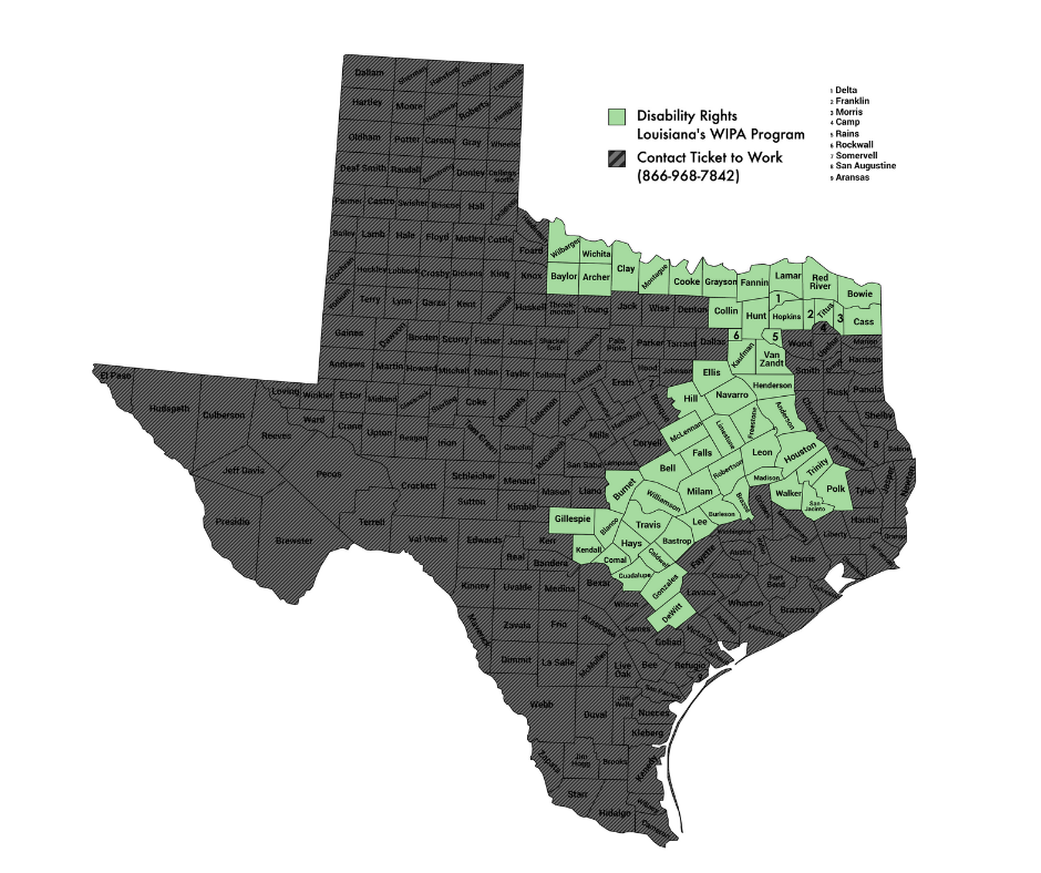 Map of Texas with the following counties highlighted in green showing that they are in our service area: Anderson, Archer, Bastrop, Baylor, Bell, Blanco, Bowie, Brazos, Burleson, Burnet, Camp, Clay, Collin, Comal, Cooke, Delta, DeWitt, Ellis, Falls, Fannin, Franklin, Freestone, Gillespie, Gonzales, Grayson, Guadelupe, Hays, Henderson, Hill, Hopkins, Houston, Hunt, Kaufman, Kendall, Lamar, Lee, Leon, Limestone, Llano, Madison, McLennan, Milam, Monague, Morris, Navarro, Polk, Rains, Red River, Robertson, Rockwall, San Jacinto, Titus, Travis, Trinity, Van Zandt, Walker, Wichita, Wilbarger, Williamson.