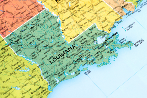 Map of United States focused on the state of Louisiana