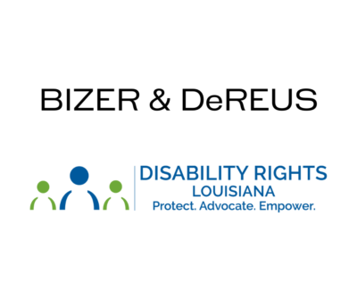 Logos for Bizer & DeREUS and Disability Rights Louisiana