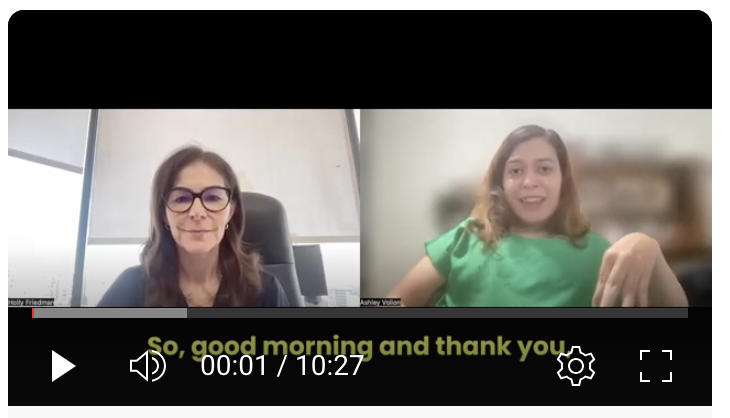 Image of two women in side by side video panels with captioned text reading "so good morning and thank you" underneath